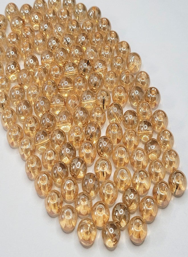 INDIKONB Glass Round Pearl Beads 8MM | Crystal Beads for Jewellery Making, Bracelets, and Crafts | Aesthetic Colourful Beads for DIY Projects (Light Gold Trans)